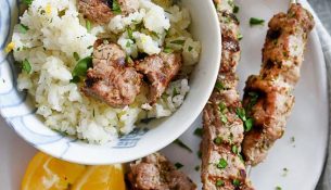 Pork Souvlaki With Lemon Rice