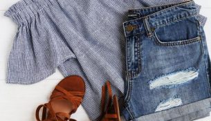 Seas the Day Blue and White Striped Off-the-Shoulder Top