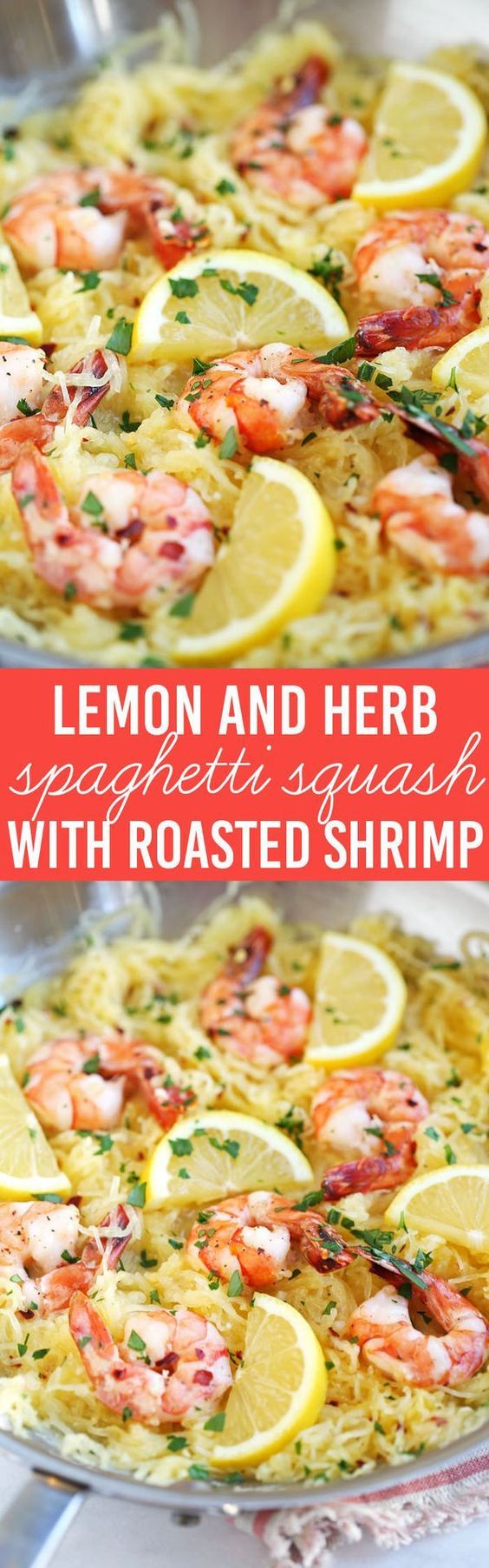 Lemon and Herb Spaghetti Squash with Roasted Shrimp